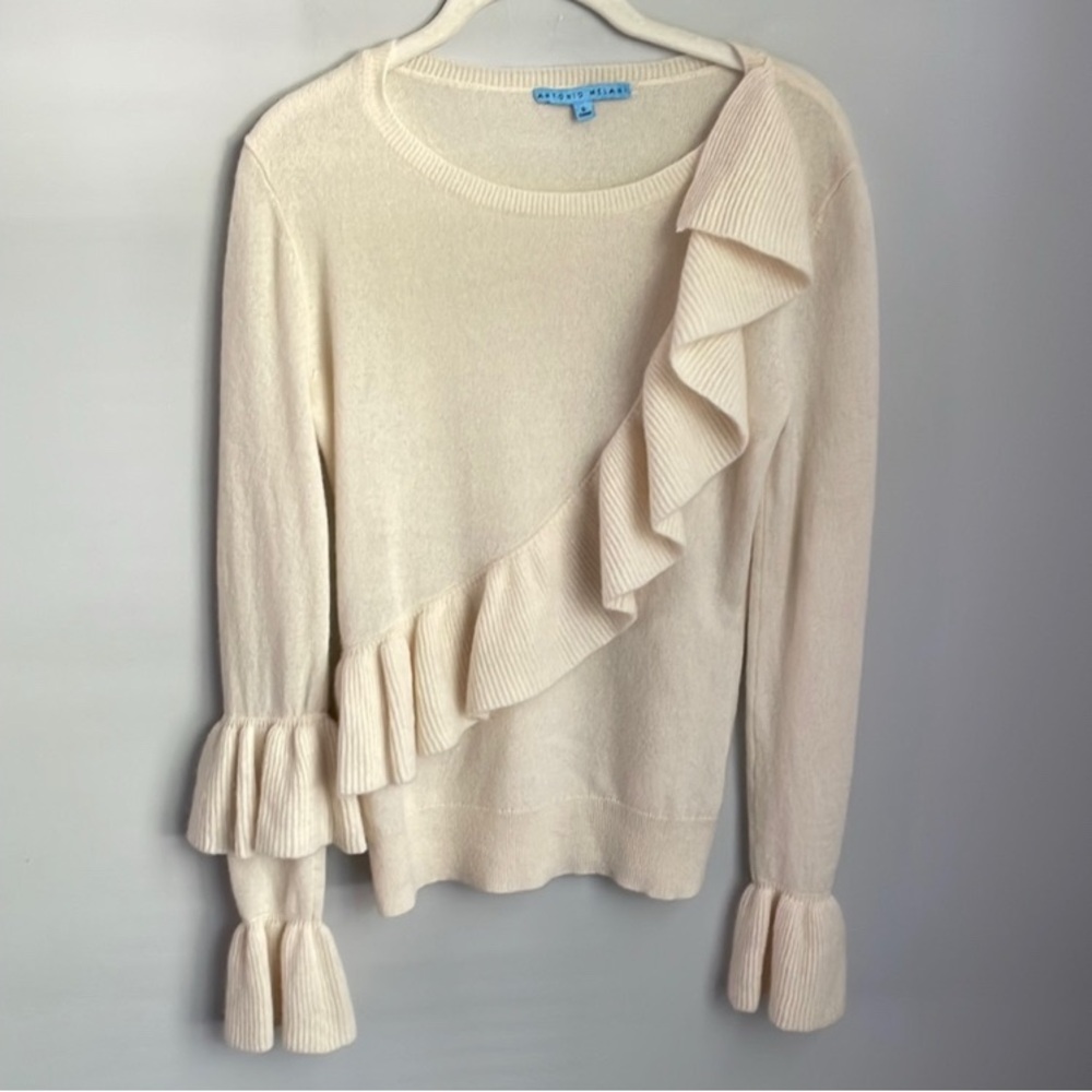 Antonio Melani Cream Cashmere Ruffled Sweater Size Small - Picture 2 of 8